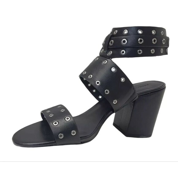 REBECCA MINKOFF Women's Black Deluxe Carter Stud Leather Heeled Sandals 8.5M - Picture 1 of 10